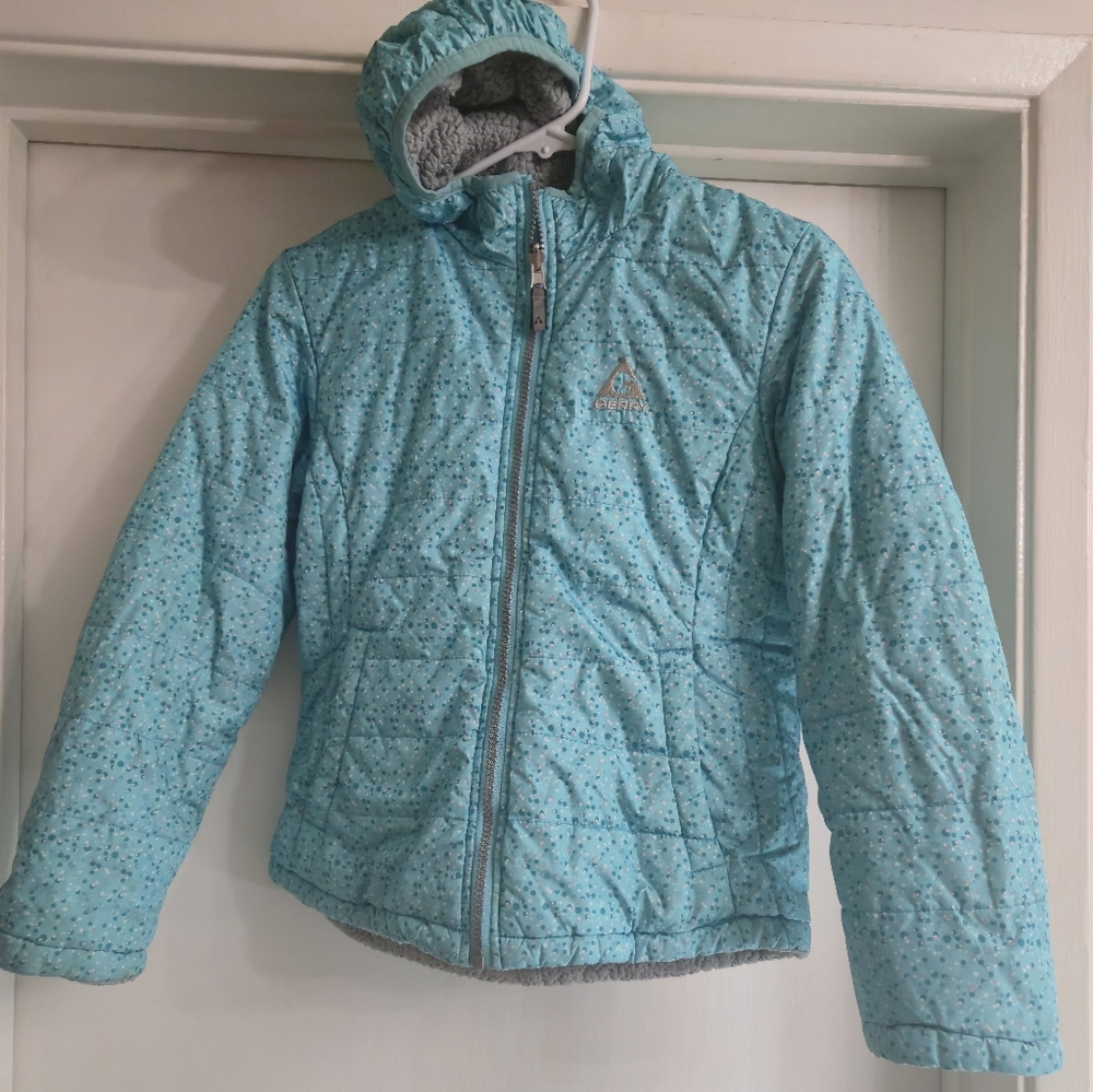 GERRY Kids Double Sided Teal Puffer Jacket for Girl. Winter Girl Jacket